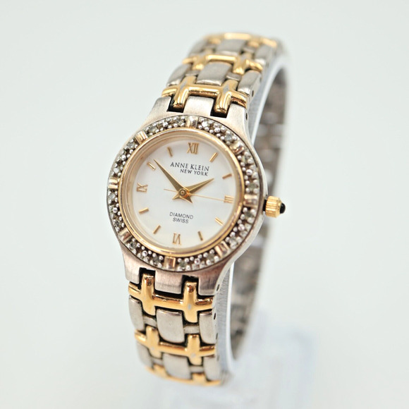 Anne Klein Womens Diamond Swiss Watch 24mm Two Tone Bracelet 12/7227 New Battery - Picture 1 of 16